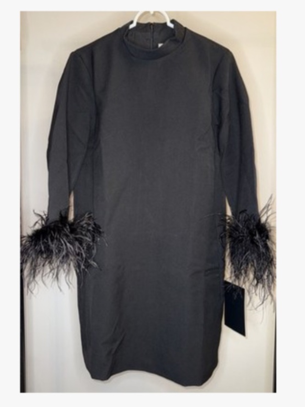 Tuckernuck Black Long Sleeve Sheath Dress with Feather Cuffs